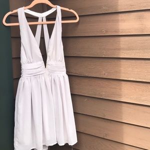 Plunge neck mini dress || Grey || XS